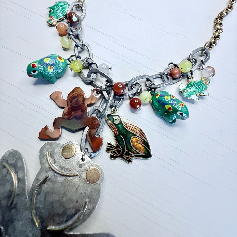 Whimsical Frog and Cloisonné Charm Necklace #59